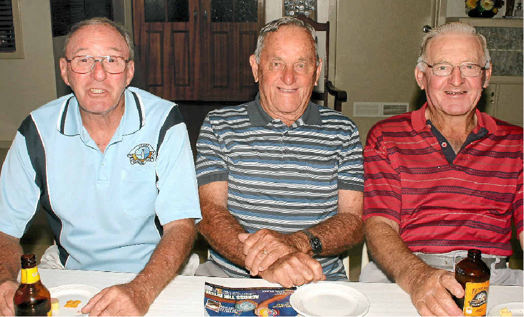 Warwick East Bowls club president Bill Gibson and members Norm Hassum and Noel Wickham.